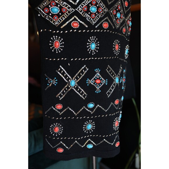 Vintage Studio C Collection Women's Southwestern Jeweled Mock Neck Sweater M - Picture 15 of 16